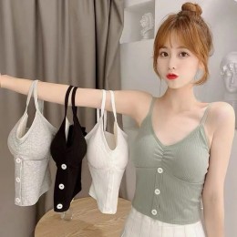 단추 골지 캡내장 크롭 끈나시 ELC-1006