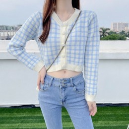 컬러 체크 크롭 가디건 ELC-1015