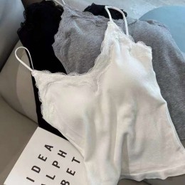 레이스 브이넥 캡내장 끈나시 ELC-1020