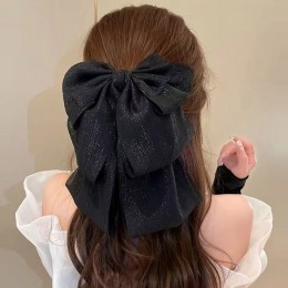 펄 쉬폰 3단 빅리본 집게핀 ELH-043