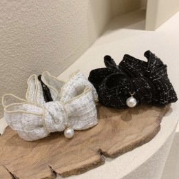 체크리본 진주 바나나클립핀 ELH-053