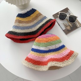 레인보우 밀짚 버킷햇 ELM-193