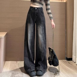 블랙 빈티지 롱 데님 와이드 팬츠