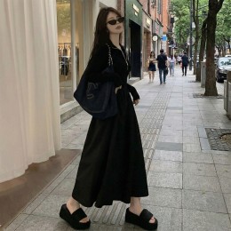 하프 집업 니트 믹스 롱 원피스 긴팔 반집업