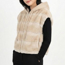 밍크 페이크퍼 후드 베스트 조끼 자켓 모자 탈부착