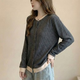 투톤 라인 버튼 가디건 긴팔 배색 봄 가을 이너