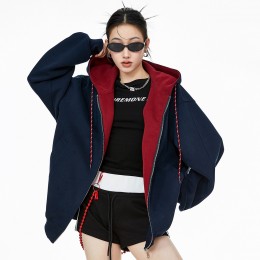 배색 레트로 루즈핏 후드집업