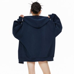 배색 레트로 루즈핏 후드집업