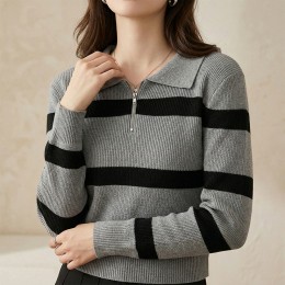 투톤 스프라이트 카라 반집업 니트스웨터