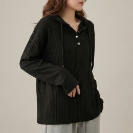 스트링 버튼 후드 티셔츠 이너 봄 가을