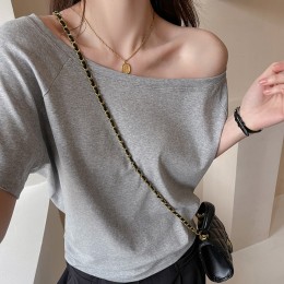 오프숄더 언발 루즈핏 보트넥 반팔 티셔츠 3색