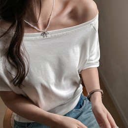 오프숄더 언발 루즈핏 보트넥 반팔 티셔츠 3색