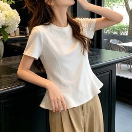 페플럼 슬림핏 반팔 티셔츠 라운드 체형커버