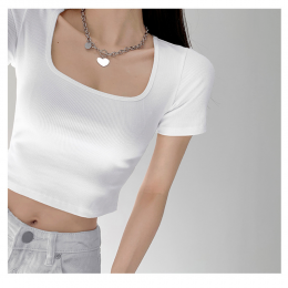 슬림 스퀘어 크롭 반팔 티셔츠 FR-161816