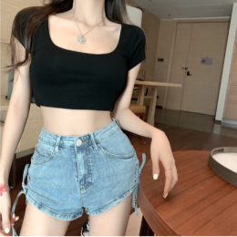 딱붙는핏 이너티 청순 U넥 크롭 반팔티 FR-161849