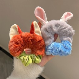 귀여운 여우 토끼 퍼 헤어밴드 곱창 머리끈 헤어슈슈