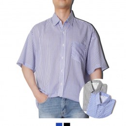 남성 스트라이프 코튼린넨 오버핏 여름반팔셔츠
