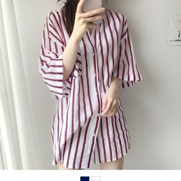 여성 세로줄 롱기장 루즈핏 여름셔츠