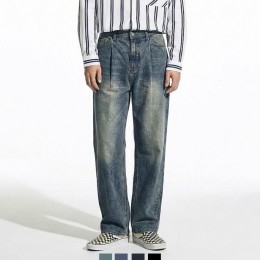 남자 와이드핏 밴딩 워싱 데님팬츠 데일리룩
