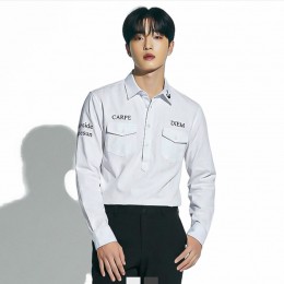 남성 앵커자수 포켓 스트릿 오버핏 긴팔셔츠