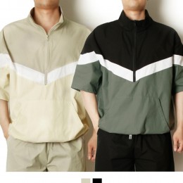 남자 반집업 배색 아노락 반팔