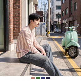 남자 스트라이프 긴팔티 코튼 데일리 캐주얼