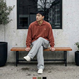 남자 오버핏 카라 니트 스트링티셔츠