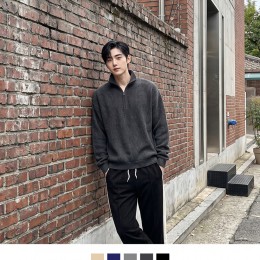 남성 골지 반집업 맨투맨 겨울 데일리 코디