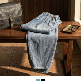 남성 커브드핏 와이드 핀턱 데님팬츠 데일리