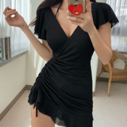 셔링 홀터넥 체형커버 원피스 수영복