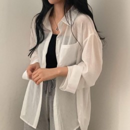 핫서머 시스루 박시 화이트 남방 셔츠 HES-005