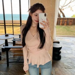 메리 하객룩 랩 니트 블라우스  HES-043