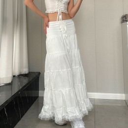 화이트 캉캉 면100 롱 스커트 HES-044