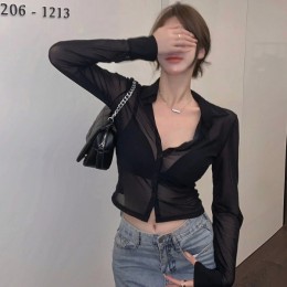 헤스 블랙 시스루 카라 셔츠 HES-049
