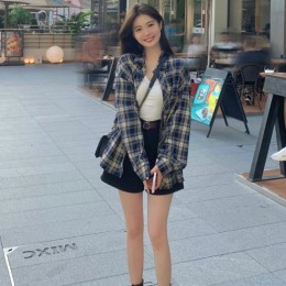 남친핏 빈티지 체크 오버핏 셔츠 HES-067