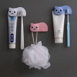 러블리캣 무타공 접착식 칫솔 치약 홀더