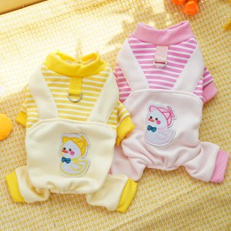 반려동물 스트라이프 오리 멜빵 올인원 티셔츠 하네스