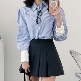 스트라이프 크롭 셔츠