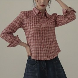 슬림 체크 카라 셔츠
