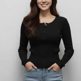골지 크롭 긴팔 티