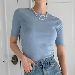 무지 라운드 슬림 쫀쫀 스판 이너 반팔티