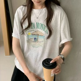 여자 비치 프린팅 루즈핏 박시 티셔츠
