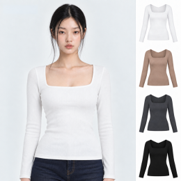미브레 캡내장 스퀘어넥 긴팔티 U IDTS-041