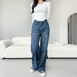 라네 캣워싱 세미 와이드 데님 팬츠