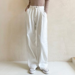 퓨어 코튼 세미와이드 롱 팬츠