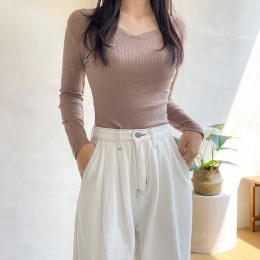 퓨어 코튼 세미와이드 롱 팬츠