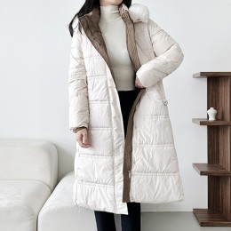 퍼 웰론 배색 롱 패딩 점퍼