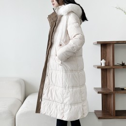 퍼 웰론 배색 롱 패딩 점퍼