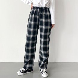 여성 이프미 타탄체크 일자팬츠