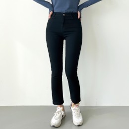 여성 카린 기모 블랙 일자 팬츠
